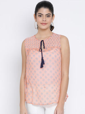 OXOLLOXO Casual Sleeveless Printed Women Pink Top