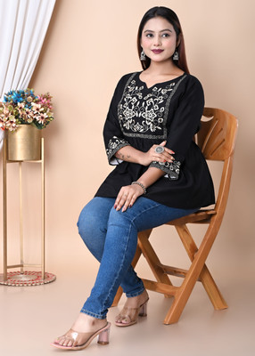 NEW SK DRESSES Party Embroidered Women Black Top