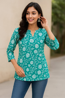 DesiMart Fashion Casual Floral Print, Printed Women Green, Multicolor Top