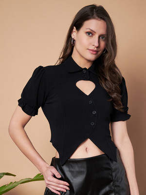 SLENOR Party Self Design Women Black Top