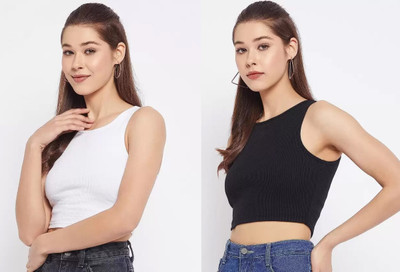 PINOVO Casual Solid Women Black, White Top