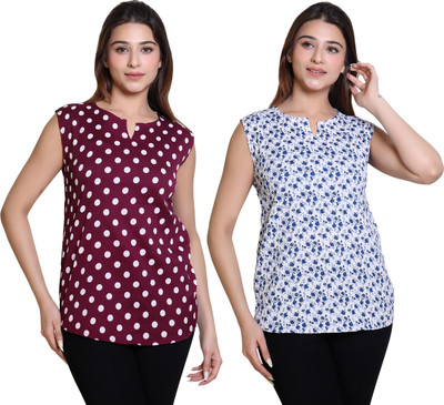 Ogarti Casual Printed Women Dark Blue, Maroon Top