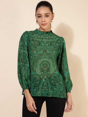 Janasya Casual Printed Women Green Top