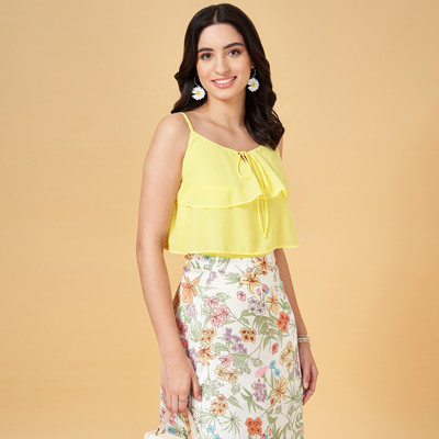 Honey By Pantaloons Casual Solid Women Yellow Top