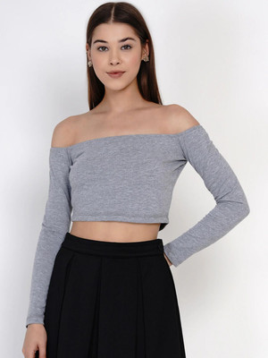ETICO Casual Solid Women Grey Top