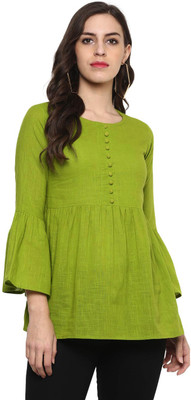 JIGNESH TEXTILE Casual 3/4 Sleeve Solid Women Dark Green Top