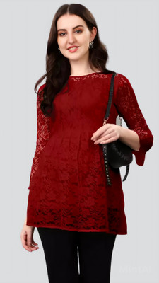 ZELZIS Casual Self Design Women Maroon Top