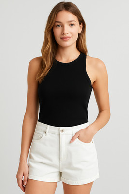 Shining Diva Casual Solid Women Black Top