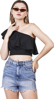 Styvibe Casual Solid Women Black Top