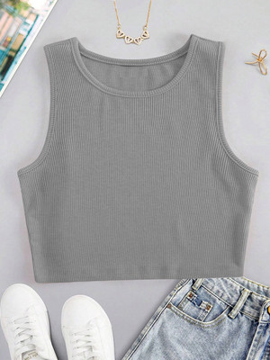 CILIMILI Casual Self Design Women Grey Top