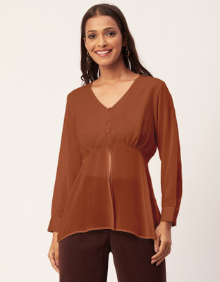 moomaya Casual Solid Women Brown Top
