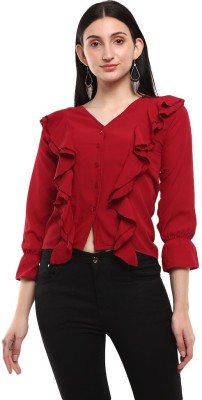 V-MART Casual Solid Women Maroon Top