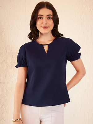 DENNISON Casual Solid Women Blue Top