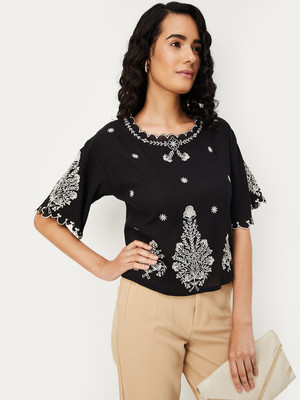 MAX Casual Printed Women Black Top