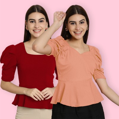 Tromko Casual Solid Women Red, Pink Top