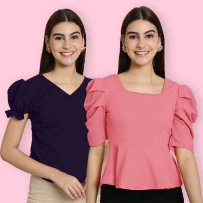 Tromko Casual Solid Women Purple, Pink Top