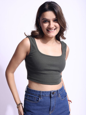 FashFun Casual 3/4 Sleeve Solid Women Green Top