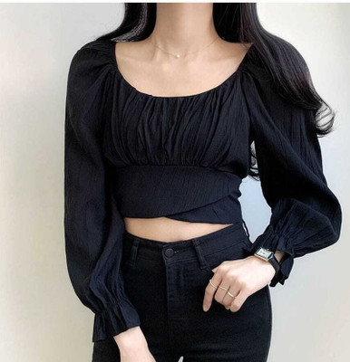 TrendHunter Casual Floral Print Women Black Top