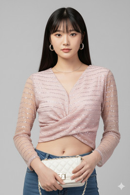 urban streetwear Party Self Design, Embellished Women Pink Top