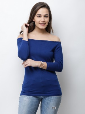 Cation Casual Regular Sleeve Solid Women Blue Top