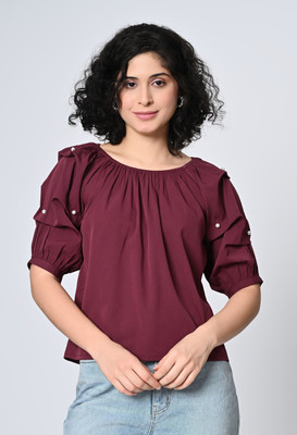 OTIRA Casual Solid Women Maroon Top