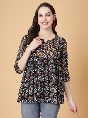 seven flower Casual Printed Women Black, Brown Top