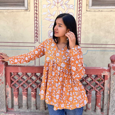 MUSKAN COLLECTIONS Casual Solid Women Orange Top