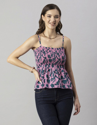 moomaya Casual Printed Women Pink, Dark Green Top