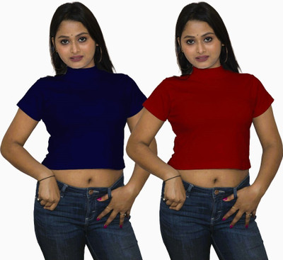 Mr Lier Casual Solid Women Dark Blue, Maroon Top