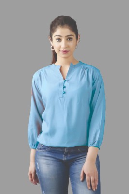 ANIHA Casual Solid Women Light Blue Top