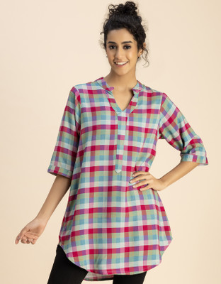 moomaya Casual Checkered Women Multicolor Top