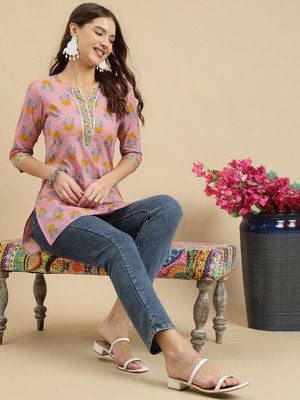 Janakdulari Creation Formal Floral Print Women Pink Top
