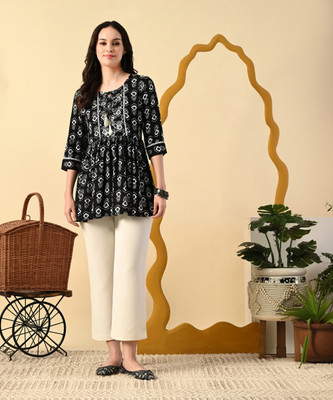 Glowworld Party Printed Women Black Top