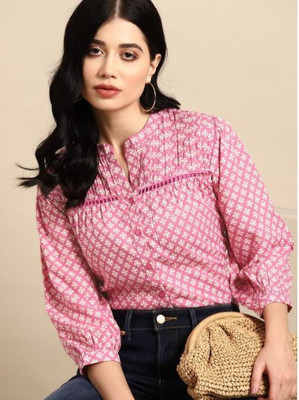 RIJHARI Women Printed Casual Pink Shirt