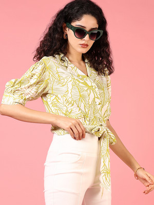 V-MART Casual Printed Women Light Green, White Top