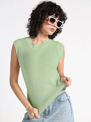 SHOWOFFFF Casual Solid Women Green Top