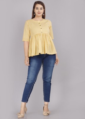 Highlight fashion export Casual Printed Women Yellow Top