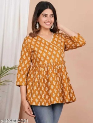 Raikacrafts Party Printed Women Yellow Top