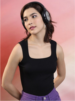 VEERAL Casual Solid Women Black Top