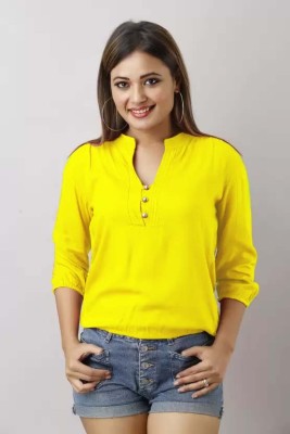 Pyramid Fashion Casual Solid Women Yellow Top