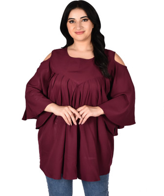 LINGRA Casual Solid Women Maroon Top