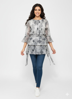 Girijesh Singh Casual Printed Women Grey Top