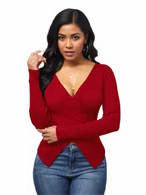 OUTZIDR Party Solid Women Red Top