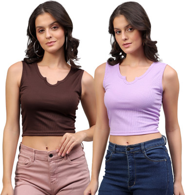 FASHA Casual Self Design Women Brown, Purple Top
