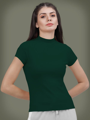 NAVYANKAA Casual Self Design Women Dark Green Top
