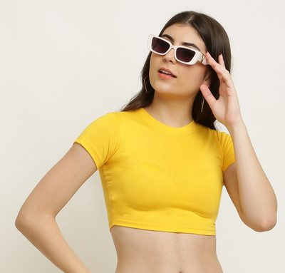 GLAMY COUTURE Casual Solid Women Yellow Top