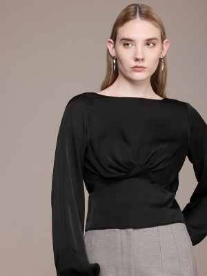 French Connection Casual Solid Women Black Top