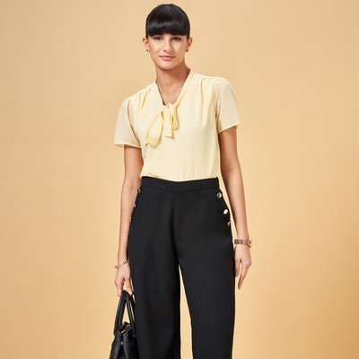 Annabelle by Pantaloons Casual Solid Women Yellow Top