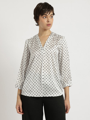Fable Street Formal Geometric Print Women White, Black Top