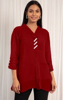 Ccf Casual Solid Women Maroon Top